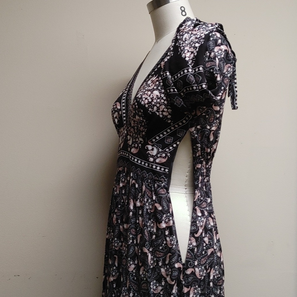 Caroline Morgan Australia Maxi Dress V-Neck Empire Waist Ruffled Hem Black Small - Picture 13 of 14